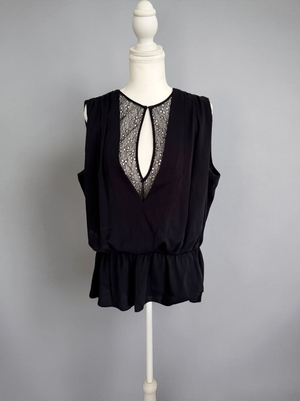 ROBERT RODRIGUEZ Black Lace Peplum Tank Top Size 12